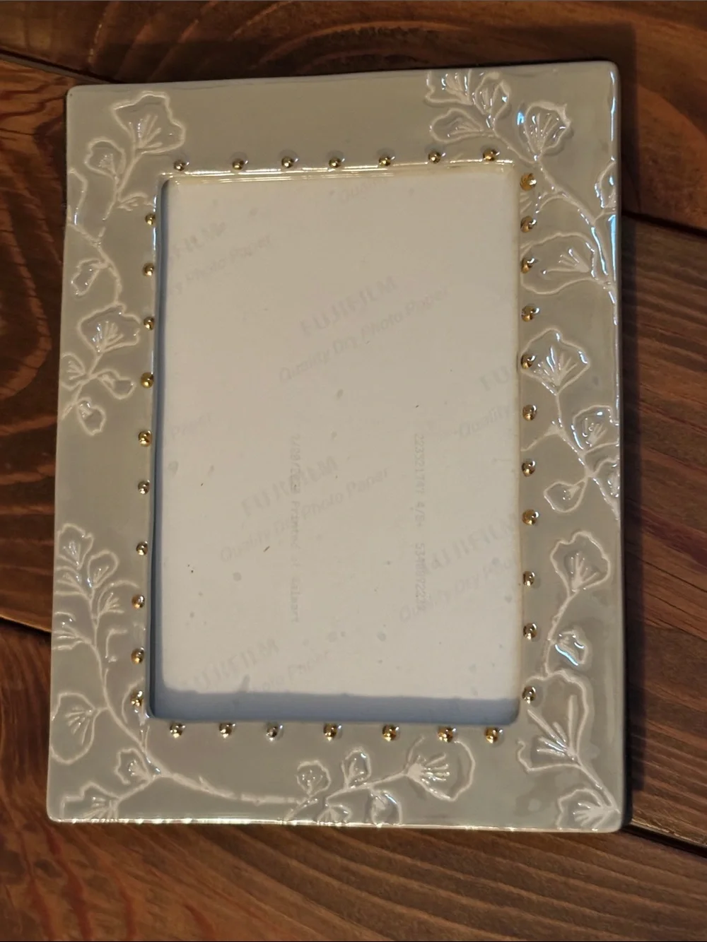 Ceramic Cream Floral Photo Frame with Gold Accent - Anthropologie